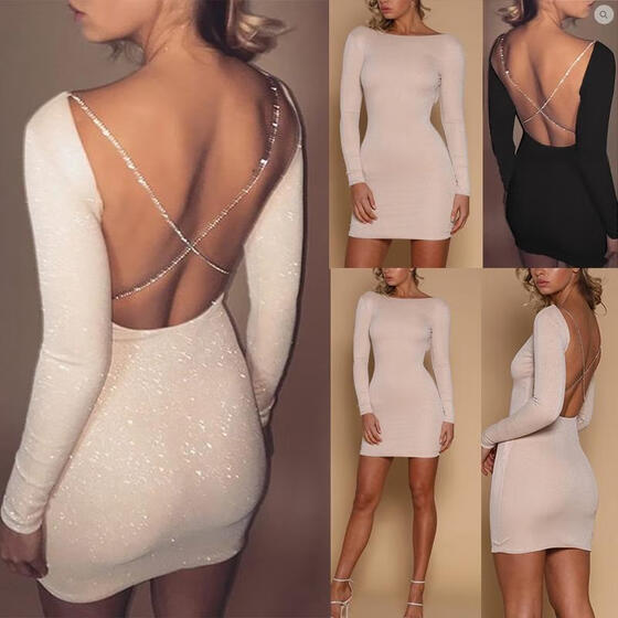 Ladies Women Long Flare Sleeve Bodycon Casual Party Evening Cocktail Mini Dress