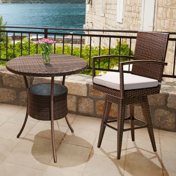 Outdoor Wicker Swivel Bar Stool Chair W Seat Cushion Online Outdoor Wicker Swivel Bar Stool Chair