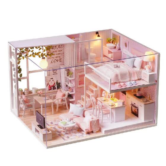 Shop Diy Miniature Loft Dollhouse Kit Realistic Mini 3d Pink