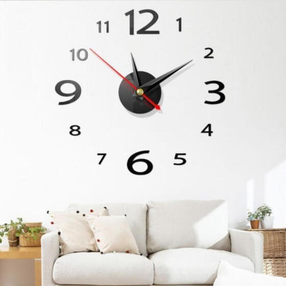 3D DIY WALL CLOCK HOME MODERN DECORA ACRYLIC MIRROR ART STICKER DECALS BLING