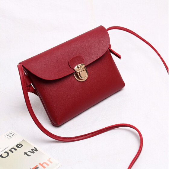 red. casual bag Lady leather purse zipper zipper