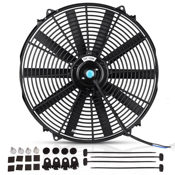 1 12 inch Universal Slim Pull Push Radiator Engine Cooling Fan 12V w// Mount Kit