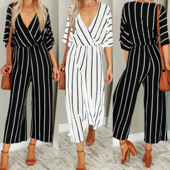 striped romper pants