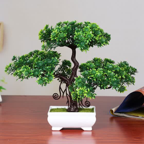 Shop Artificial Bonsai Plastics Fake Green Pine Flower