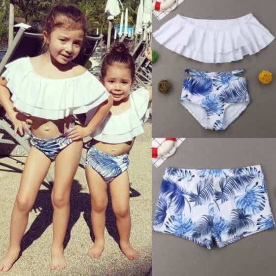 baby boy and girl matching bathing suits
