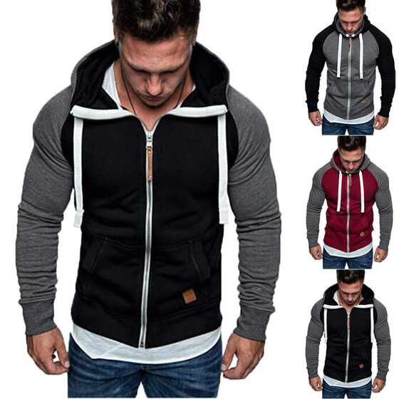 New Plain Mens Hoodie American Fleece Zip Up Jacket Sweatshirt Hooded Top M-XXXL