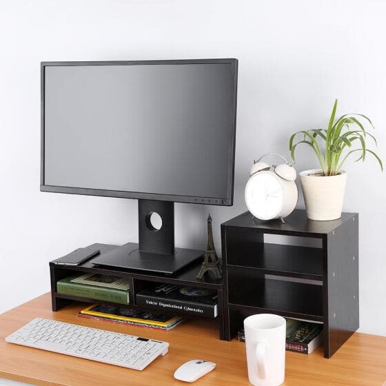 Shop Computer Laptop Monitor Riser Stand Desktop Wooden Storage
