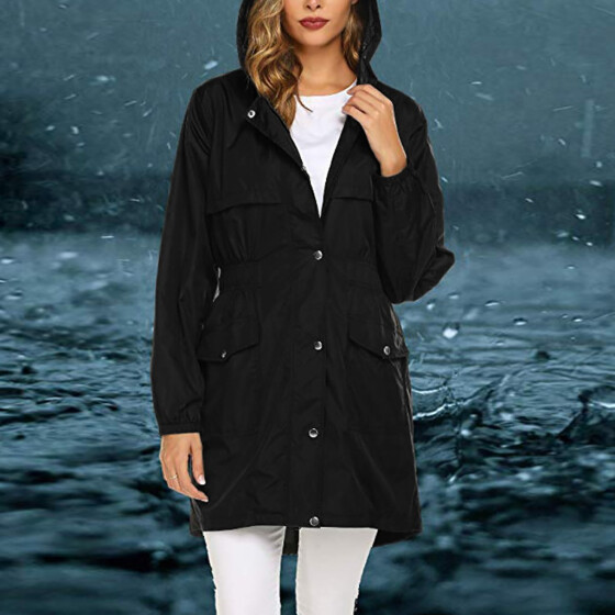 Women Rain Jacket Outdoor Outerwear Hoodie Waterproof Hooded Raincoat Windproof