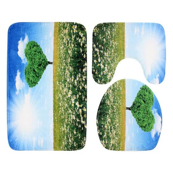 Shop 3pcs Nature View Bathroom Mat Set Anti Slip U Shape Floor