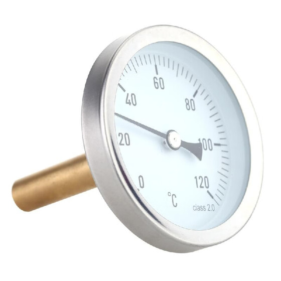 63mm Hot Water Pipe 120º Thermometer Bimetal Stainless Steel Temperature Meter