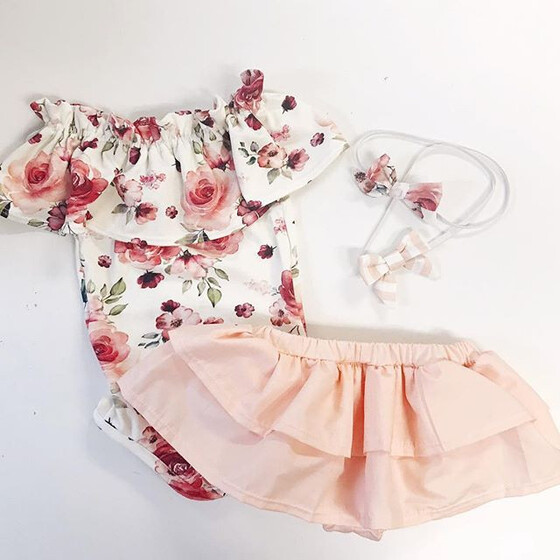 Newborn Baby Girl Short Sleeve Romper Jumpsuit Headband Costume Outfits Clothes