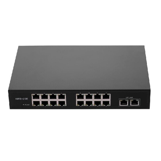 16 Port PoE Switch w// 3 Gigabit Uplink Quiet Fanless Design Max Output 200W