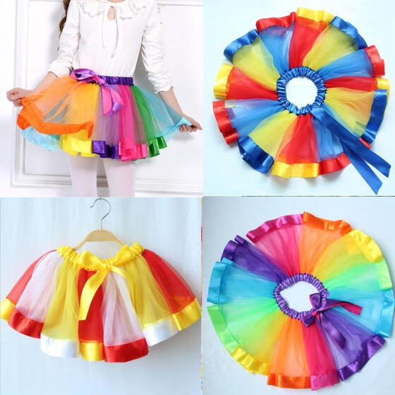Kids Baby Ballet Dance Tutu Skirt Girls Rainbow Tulle Tutu Mini Dress Costume