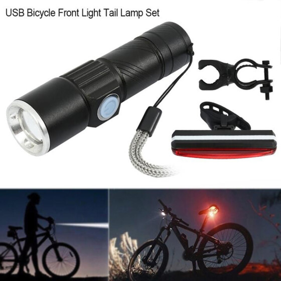 2X USB Rechargeable LED MTB Bike Bicycle Cycle Head Front Light /& Rear Tail Lamp