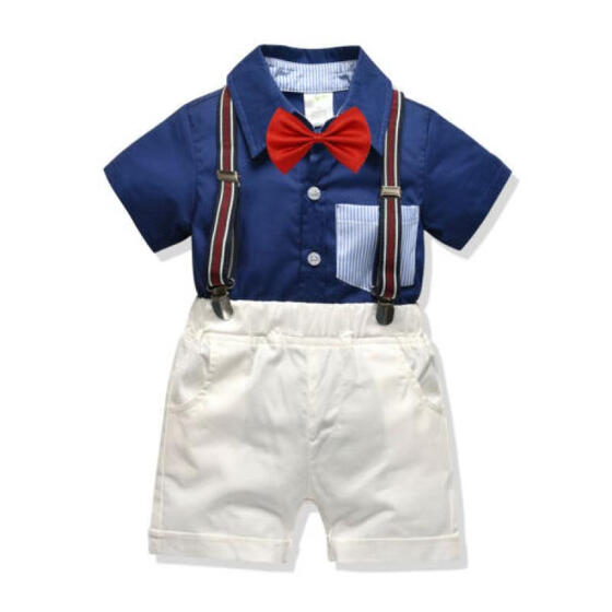 2PCS Toddler Kids Baby Boy Outfit Set Clothes Shirt+Shorts Pants Gentleman Suit