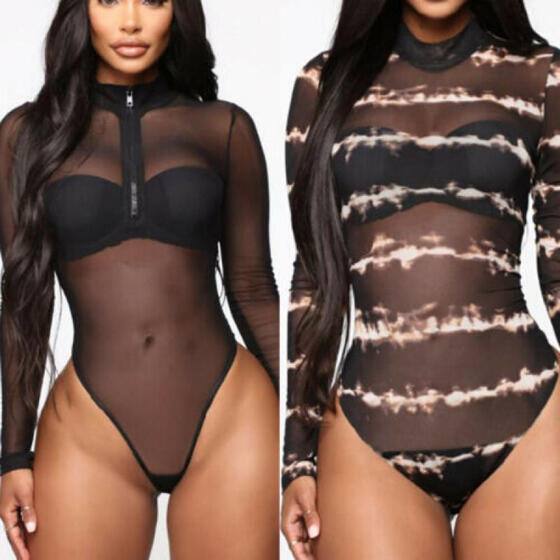 Women Long Sleeve Bodysuit Leotard Jumpsuit Romper Slim Solid Top T-shirt Blouse