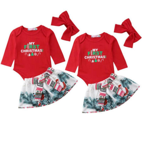 US/_Infant Baby Girls 1st Christmas Romper Outfits Xmas Party Tutu Skirt Clothes
