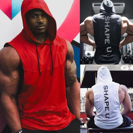 Mens Muscle Hoodie Tank Top Bodybuilding Gym Workout Sleeveless Vest T Shirt Tee