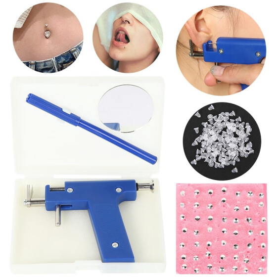 Steel Ear Nose Navel Body Piercing Gun With 98x Studs Tool Kit Set ProfessionalS
