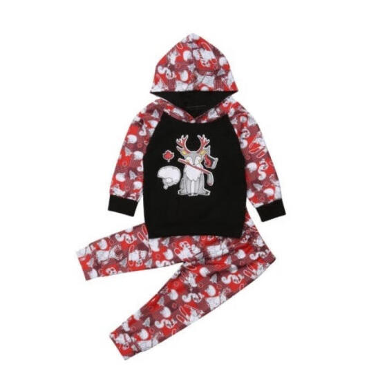 2pcs Newborn Toddler Baby Boy Girl Hooded Sweater Tops+Pants Outfits Set Clothes