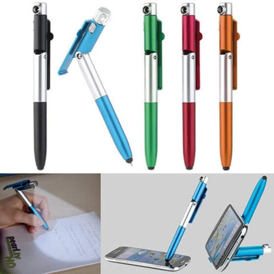Illumination Stylus LED 4in1 Laser Pointer For Capacitive Touch Screen Black Pen