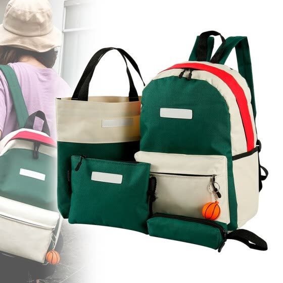 4 Pcs /set Large Capacity Shoulder Pockets Women's Patchwork Backpack School Bags for Teenager Wallets Girls Pencil Case