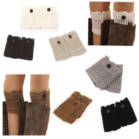 Stretch Lace Boot Cuffs Leg Warmers White Trim Toppers Socks