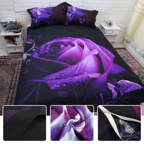 Shop 2018 Hd 3d Bedding Bed Linens Purple Rose Duvet Cover Set