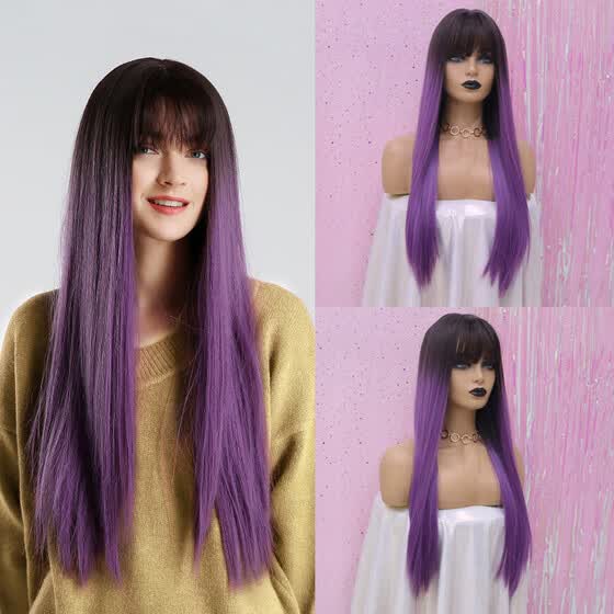 Shop Follure Heat Resistant Purple Long Curly Hair Synthetic