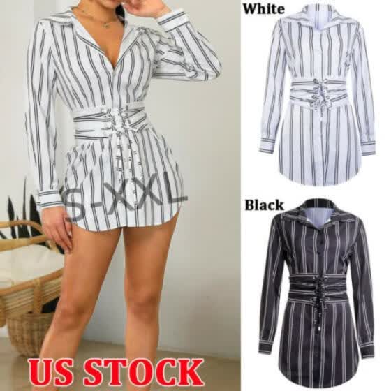 black and white striped lace up shirt