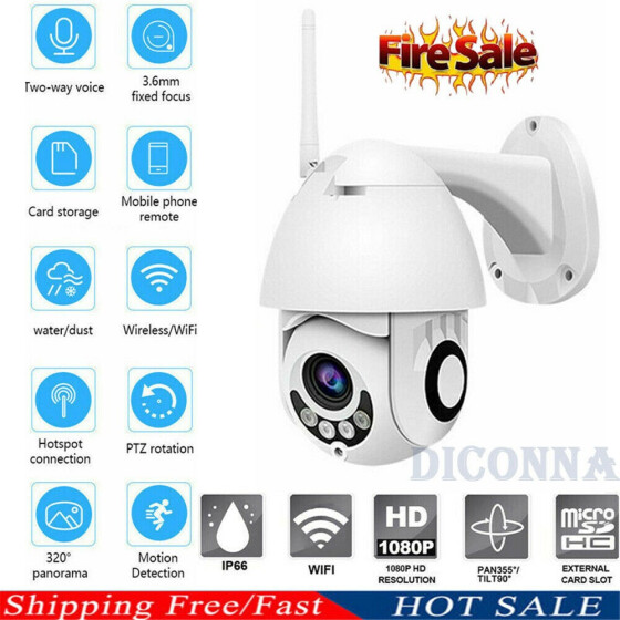 Wireless Outdoor HD 1080P 2MP PTZ WIFI IP IR Camera Night Vision Home Security