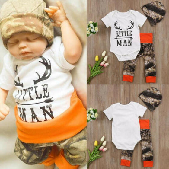 US Newborn Baby Boy Cotton Long Sleeve Top Romper+Deer Pants Outfits Set Clothes