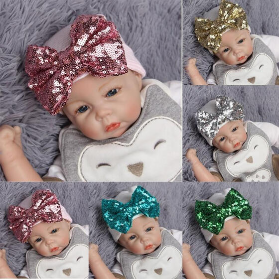 Newborn Baby Infant Girl Toddler Bowknot Hospital Cap Beanie Hat Knitt Headband