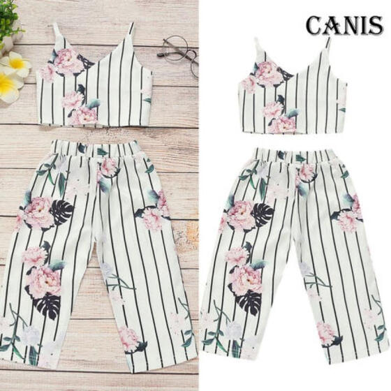 2pcs Kids Baby Girls Outfits Casual T-shirt Tops Long Pants Leggings Set Summer