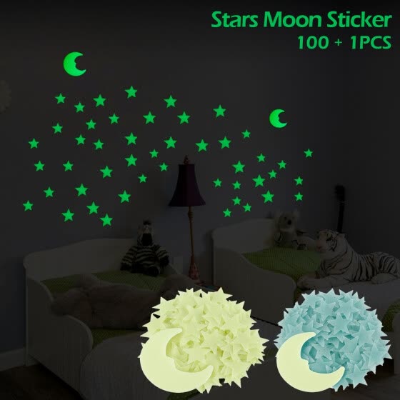 Shop 100pcs Stars Moon Glow In Dark Sticker Lighting In Night Art