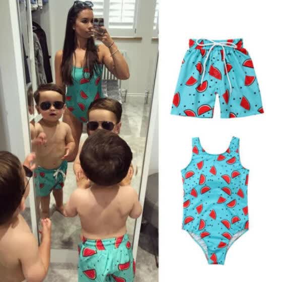 matching bikini and swim trunks