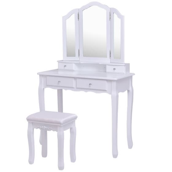 Shop Tri Folding Mirror Vanity Table Stool Set With 4 Drawers