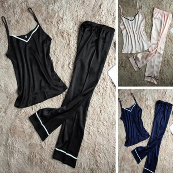 Women Lady Silk Satin Pajamas Set Pyjama Sleepwear Nightwear Loungewear Homewear