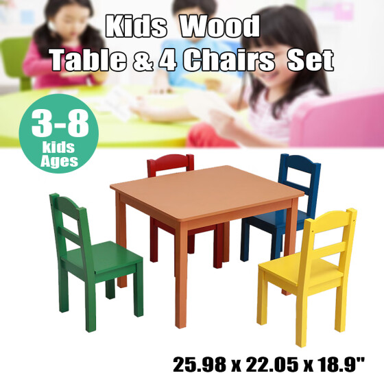 Shop 4 Chairs Kids Wood Table Play Set Child Activity Multicolor