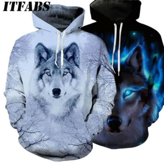 3d wolf print hoodie