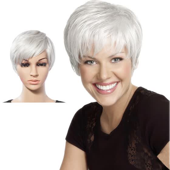 Shop Follure Natural Short Grey White Wig Dress Costume Rose