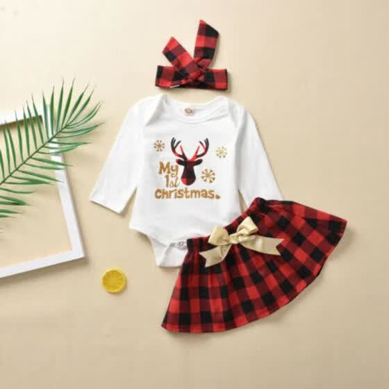 UK Christmas Newborn Kid Baby Girl Romper Dress Tutu Xmas Skirts Outfits Clothes
