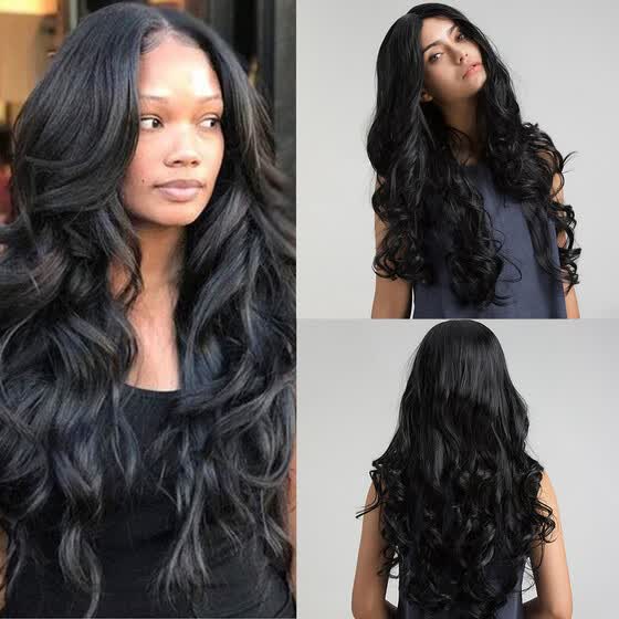 Shop Follure Black Woman Sexy Wavy Long Fashion Synthetic Wig