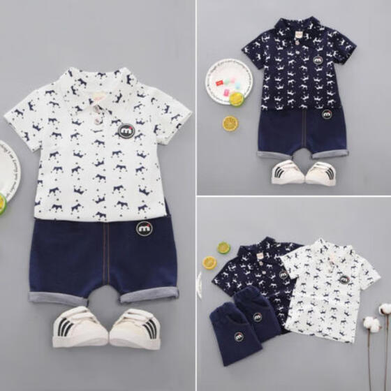 2Pcs Toddler Kid Baby Boy Shirt Print Tops T shirt+Shorts Outfits Set Pants