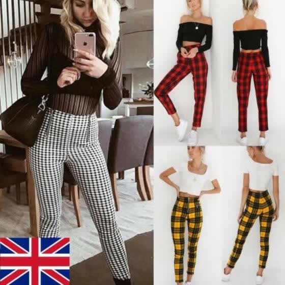 high waisted tartan trousers womens