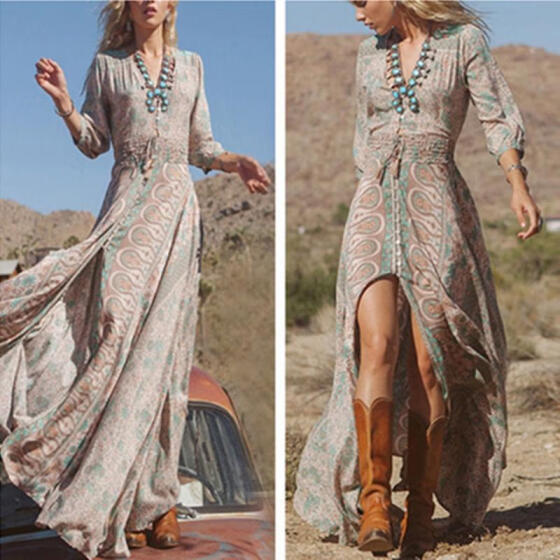 long sleeve boho maxi dress uk