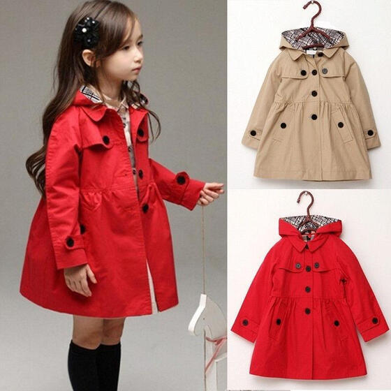 Trench Coats Kids Girls Korean Style Khaki Jackets Winter Coat Baby Girl