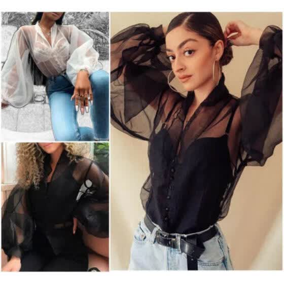 women's sheer sleeve tops