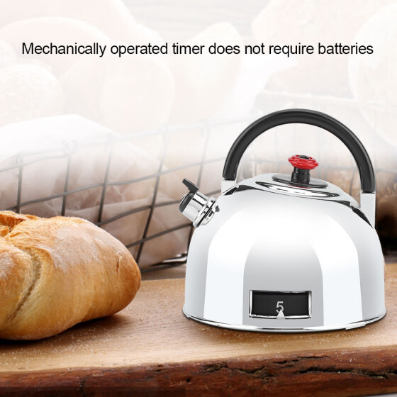 Teapot Shaped 60 Minute Kitchen Timer Stainless Steel Mechanical Wind-Up Timer