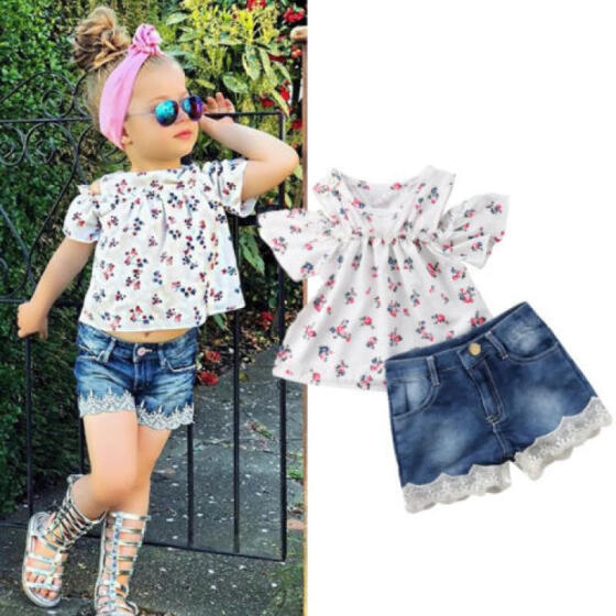 Canis Toddler Kids Baby Girls Off Shoulder Tops Long Pants Outfits Clothes Set